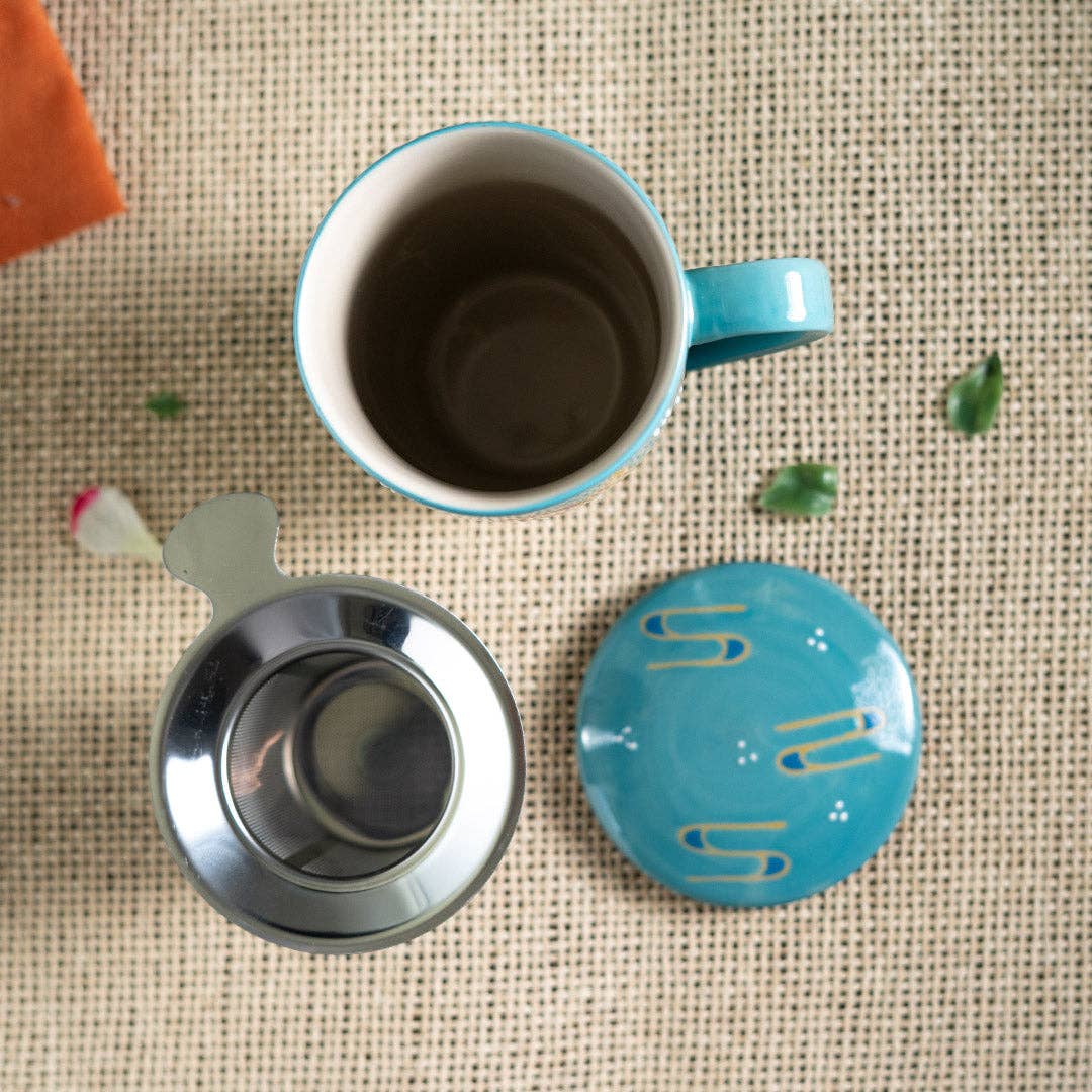 Japanese Crane Design 15oz Tea Mug, Lid, Infuser