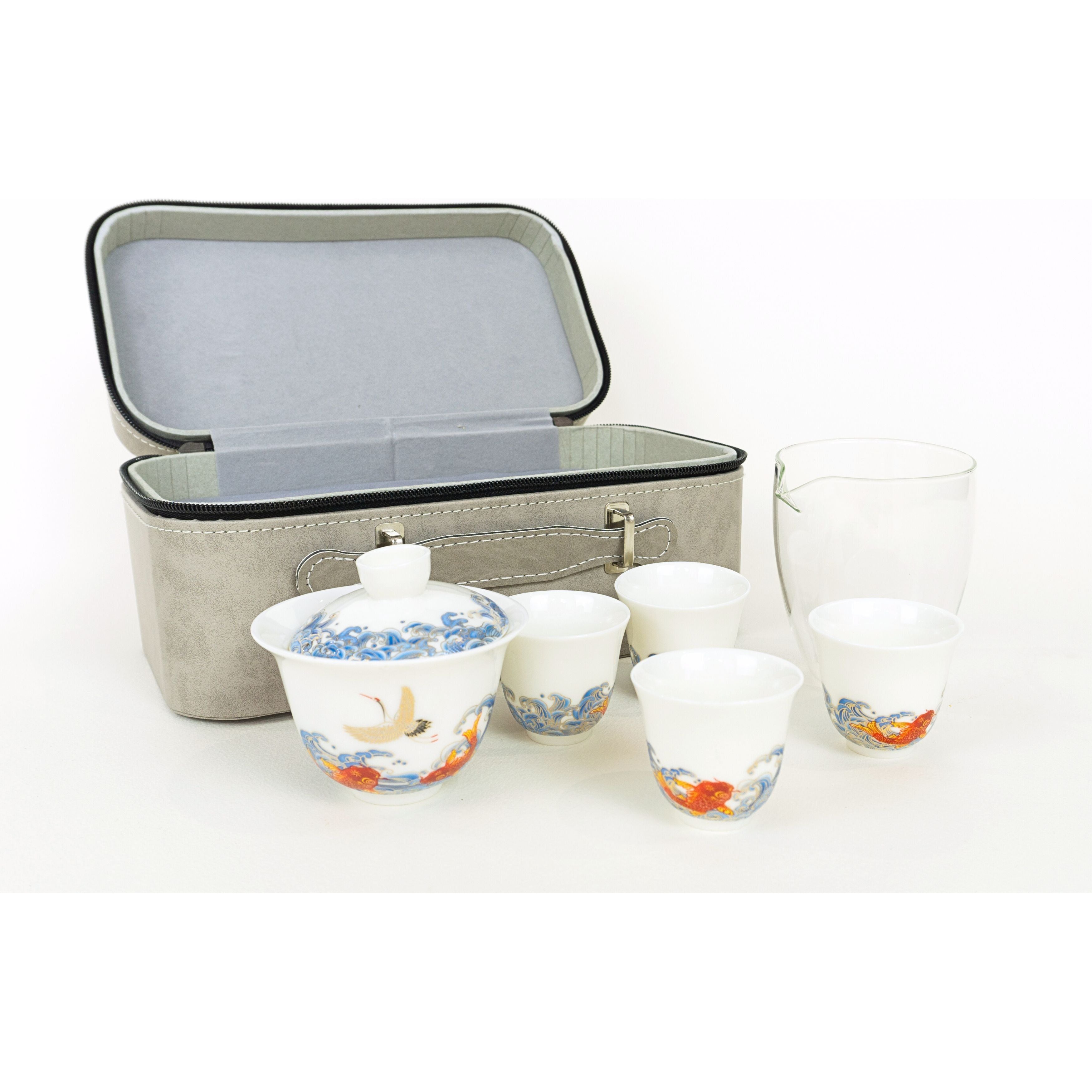 Juego de té Gaiwan Crane y Koi