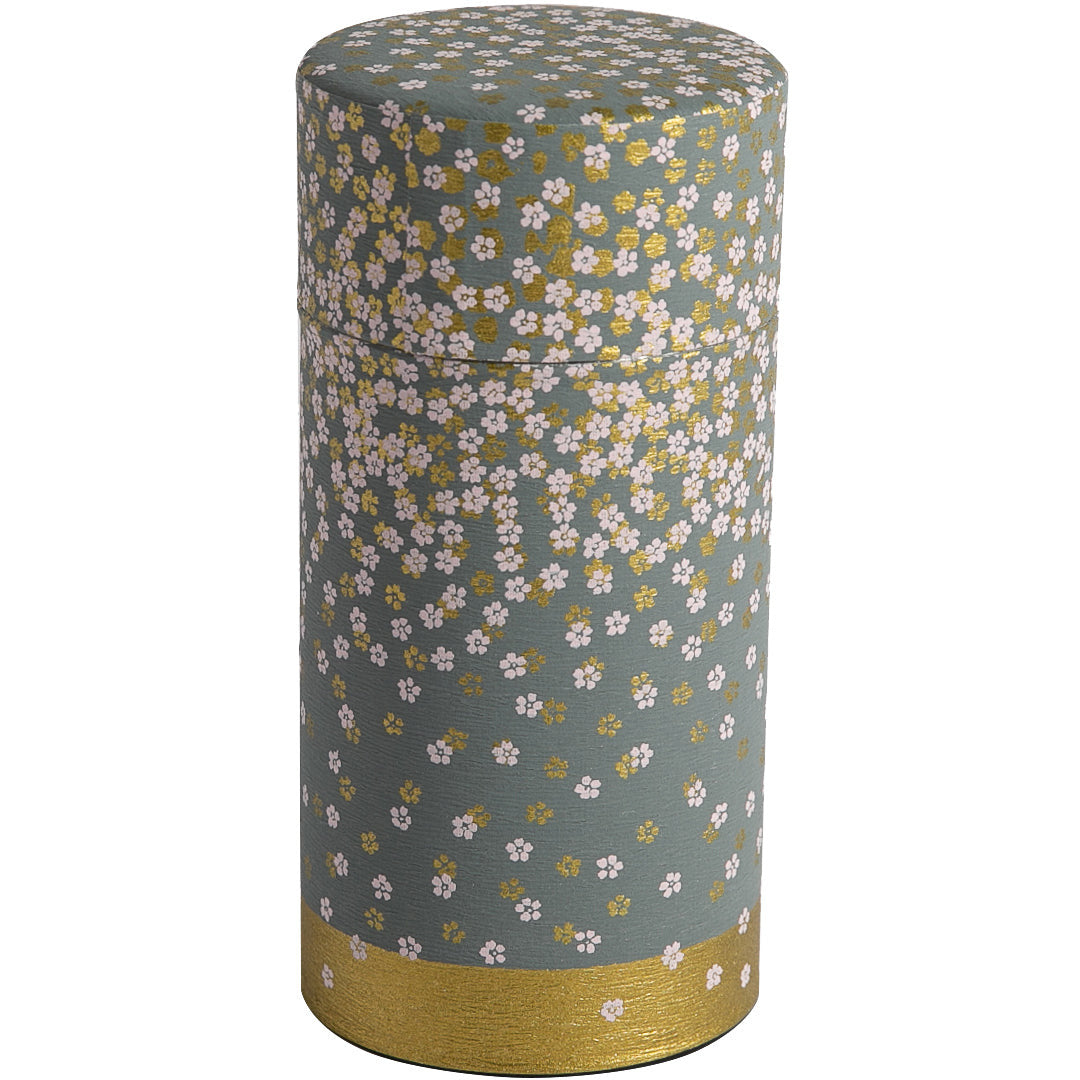 Boîte à thé, fleurs Washi gris/or, 2–6 oz